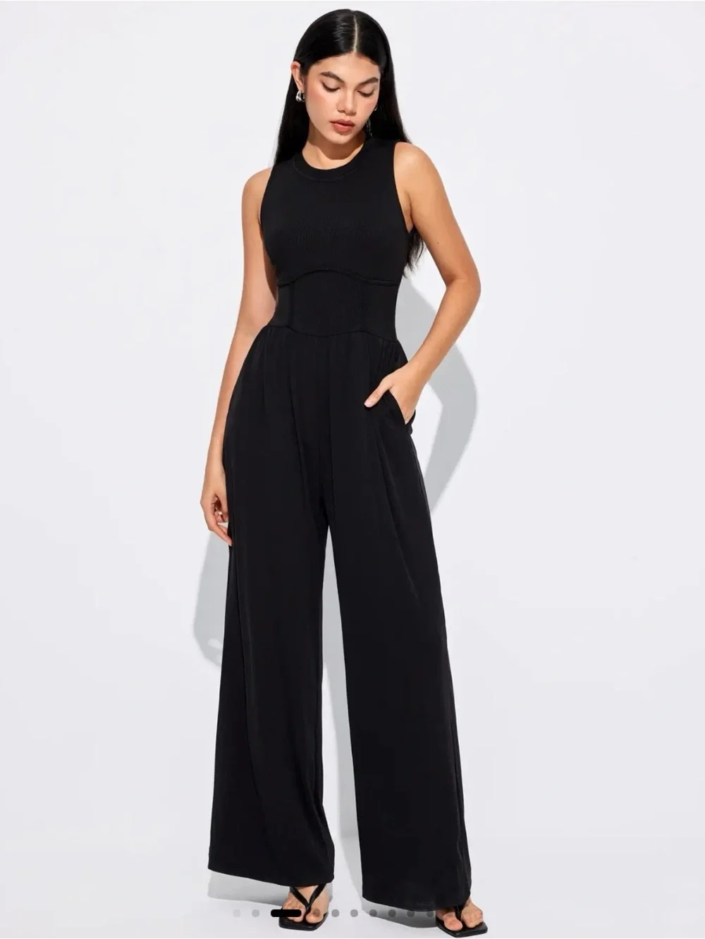 Cider Black Sleeveless Wide-Leg Jumpsuit